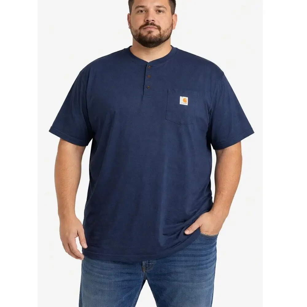 Carhartt Loose Fit Pocket Henley T-Shirt Navy Blue 2XL Heavyweight Workwear - Picture 8 of 8